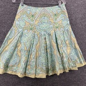 Talbots Petite Skirt Size 6P Green Paisley A-Line Lined Flowy Fairy Cottage Soft
